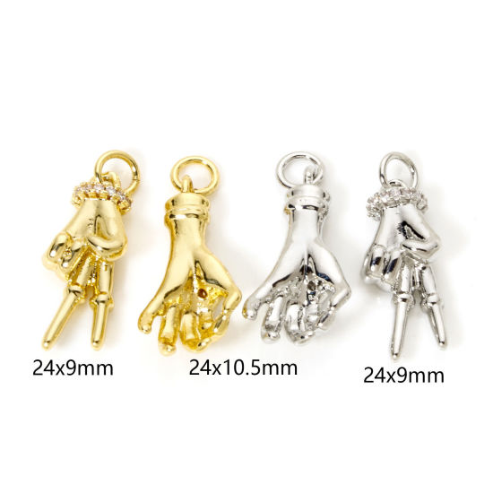 Picture of 2 PCs Brass Charms Multicolor Hand Sign Gesture 3D