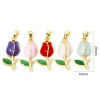 Picture of 2 PCs Brass Charm Pendant Real Gold Plated Tulip Flower Enamel 29mm x 10mm