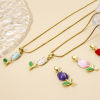 Picture of 2 PCs Brass Charm Pendant Real Gold Plated Tulip Flower Enamel 29mm x 10mm