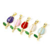 Picture of 2 PCs Brass Charm Pendant Real Gold Plated Tulip Flower Enamel 29mm x 10mm