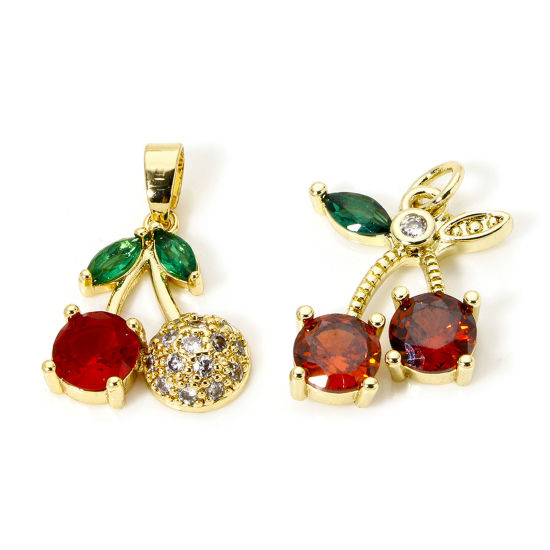 Picture of 2 PCs Brass Charms Real Gold Plated Cherry Fruit