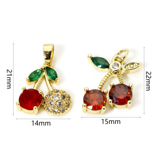 Picture of 2 PCs Brass Charms Real Gold Plated Cherry Fruit