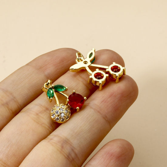 Picture of 2 PCs Brass Charms Real Gold Plated Cherry Fruit