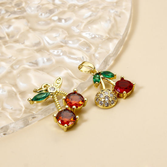 Picture of 2 PCs Brass Charms Real Gold Plated Cherry Fruit