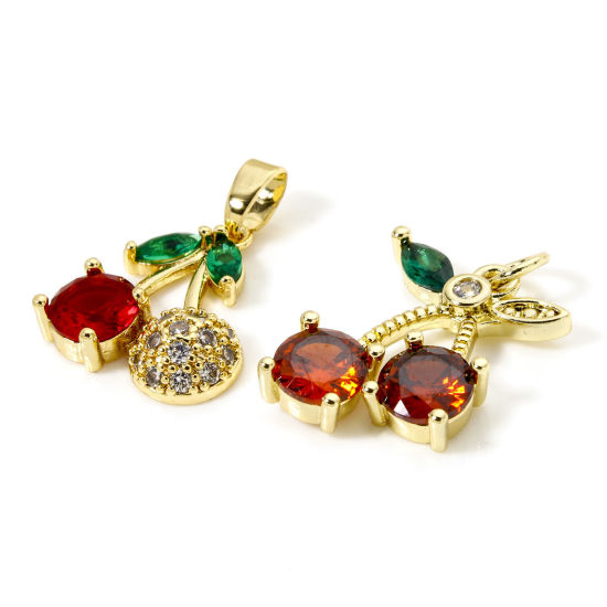 Picture of 2 PCs Brass Charms Real Gold Plated Cherry Fruit