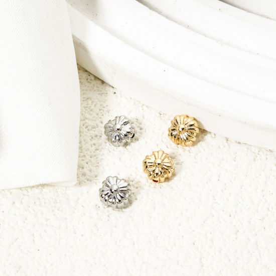 Picture of Eco-friendly Brass Beads For DIY Jewelry Making Real Gold Plated Rhombus Flower About 7mm x 6.5mm, Hole: Approx 0.8mm