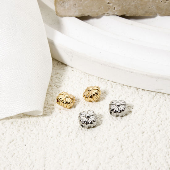 Picture of Eco-friendly Brass Beads For DIY Jewelry Making Real Gold Plated Rhombus Flower About 7mm x 6.5mm, Hole: Approx 0.8mm