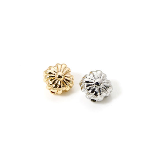 Picture of Eco-friendly Brass Beads For DIY Jewelry Making Real Gold Plated Rhombus Flower About 7mm x 6.5mm, Hole: Approx 0.8mm