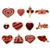 Picture of Zinc Based Alloy Valentine's Day Charms Gold Plated Red & Pink Glitter Heart Enamel