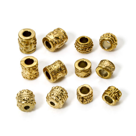 Eco-friendly Vacuum Plating 304 Stainless Steel Beads For DIY Jewelry Making 18K Real Gold Plated Drum Texture