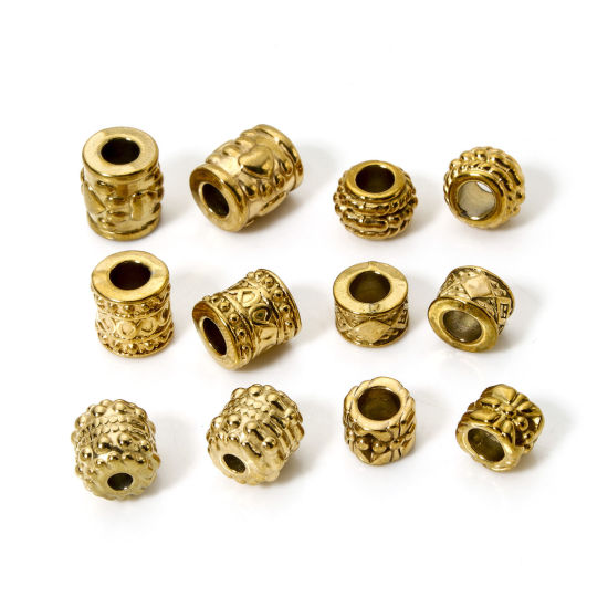 Immagine di 5 Pz Placcatura Sottovuoto Ecologica 304 Acciaio Inossidabile Perline per la Creazione di Gioielli con Fai-da-te 18K Vero Oro Placcato Tamburo Struttura