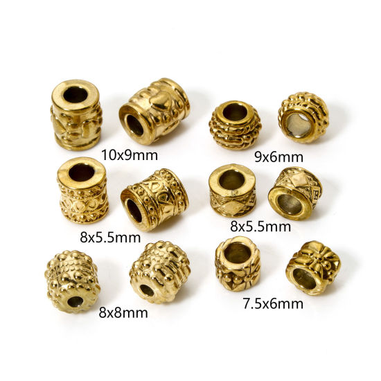 Immagine di 5 Pz Placcatura Sottovuoto Ecologica 304 Acciaio Inossidabile Perline per la Creazione di Gioielli con Fai-da-te 18K Vero Oro Placcato Tamburo Struttura