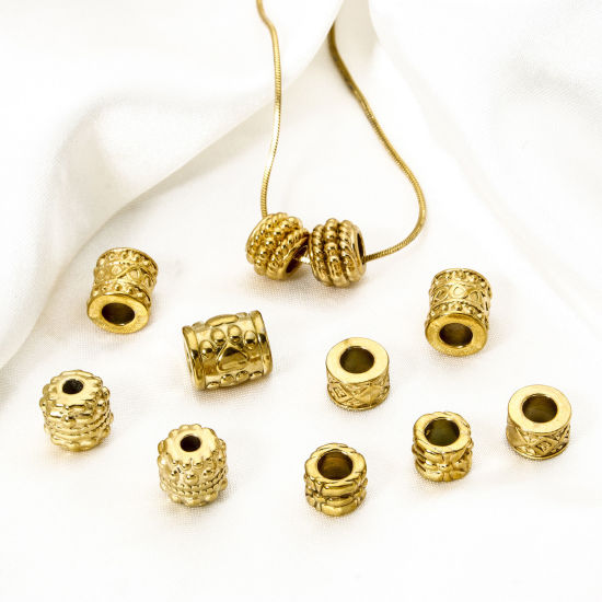 Immagine di 5 Pz Placcatura Sottovuoto Ecologica 304 Acciaio Inossidabile Perline per la Creazione di Gioielli con Fai-da-te 18K Vero Oro Placcato Tamburo Struttura