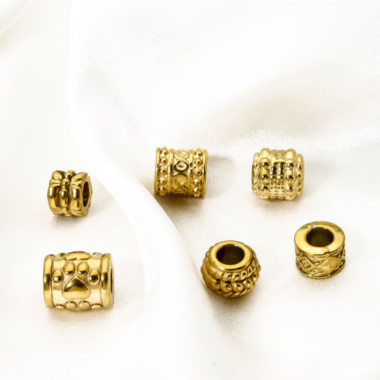 Immagine di 5 Pz Placcatura Sottovuoto Ecologica 304 Acciaio Inossidabile Perline per la Creazione di Gioielli con Fai-da-te 18K Vero Oro Placcato Tamburo Struttura