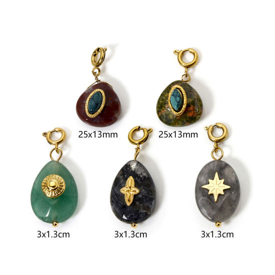 Imagen de 1 Unidad Recubrimiento al Vacío PVD Ecológico 304 Acero Inoxidable & Gema Clip en Charms Para Vintage Charm Pulseras Gota 18K Oro Real Chapado Multicolor Estrella Con Cierre De Resorte