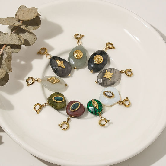 Imagen de 1 Unidad Recubrimiento al Vacío PVD Ecológico 304 Acero Inoxidable & Gema Clip en Charms Para Vintage Charm Pulseras Gota 18K Oro Real Chapado Multicolor Estrella Con Cierre De Resorte