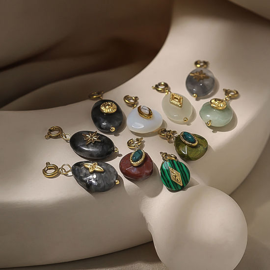 Imagen de 1 Unidad Recubrimiento al Vacío PVD Ecológico 304 Acero Inoxidable & Gema Clip en Charms Para Vintage Charm Pulseras Gota 18K Oro Real Chapado Multicolor Estrella Con Cierre De Resorte