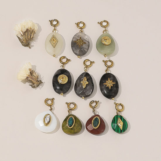 Imagen de 1 Unidad Recubrimiento al Vacío PVD Ecológico 304 Acero Inoxidable & Gema Clip en Charms Para Vintage Charm Pulseras Gota 18K Oro Real Chapado Multicolor Estrella Con Cierre De Resorte