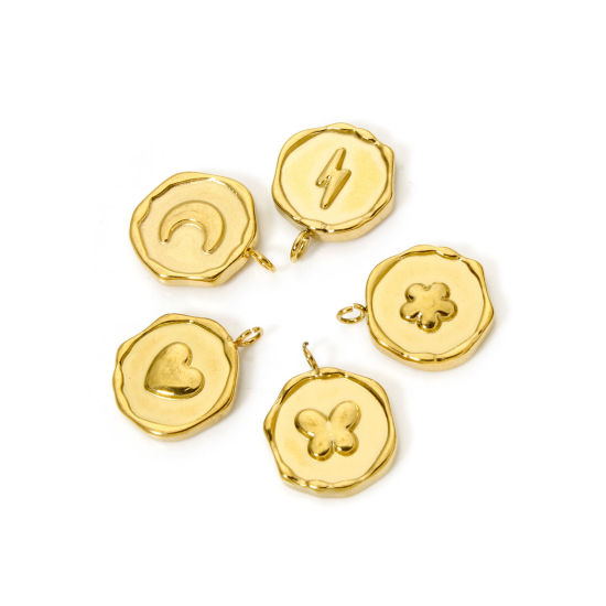 Imagen de 2 Unidades Recubrimiento al Vacío PVD Ecológico 304 Acero Inoxidable día de San Valentín Colgantes Ronda 18K Oro Real Chapado Luna 16mm x 13mm