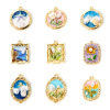 Picture of Zinc Based Alloy Oil Painting Style Charms Gold Plated Multicolor Flower Enamel