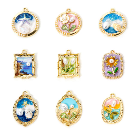 Zinc Based Alloy Oil Painting Style Charms Gold Plated Multicolor Flower Enamel