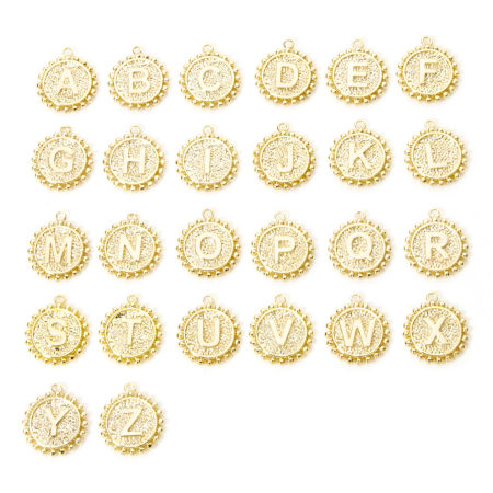 Brass Charms 18K Gold Plated Round Capital Alphabet Initial Letter Double Sided 18mm x 16mm