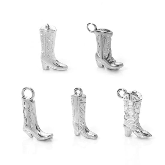 Image de 1 Pièce Breloques en 304 Acier Inoxydable Cowboy de l'Ouest Boots 3D