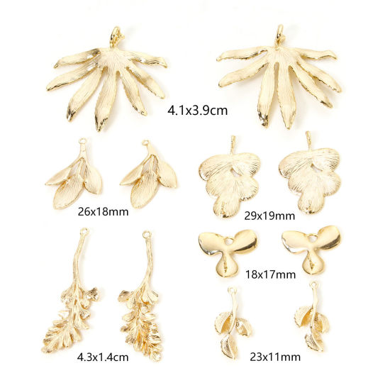 Image de 2 Pcs Pendentifs en Laiton Respectueux de la Nature Feuille Plaqué Or Véritable 18K