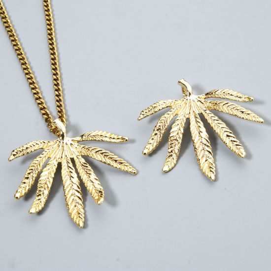 Image de 2 Pcs Pendentifs en Laiton Respectueux de la Nature Feuille Plaqué Or Véritable 18K