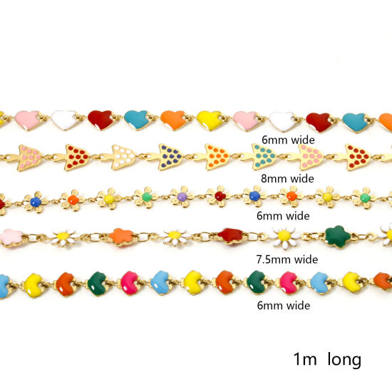 Imagen de 1 M Hipoalergénico 201 Acero Inoxidable día de San Valentín Cadena de Eslabones Hechos a Mano Para Accesorios Hechos a Mano para Hacer Joyas Flor Corazón Chapado en Oro Multicolor Esmalte