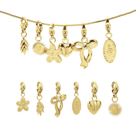 Picture of Eco-friendly PVD Vacuum Plating 304 Stainless Steel Clip On Charms For Vintage Charm Bracelets 14K Real Gold Plated Sun Shell With Lobster Claw Clasp