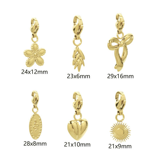 Picture of Eco-friendly PVD Vacuum Plating 304 Stainless Steel Clip On Charms For Vintage Charm Bracelets 14K Real Gold Plated Sun Shell With Lobster Claw Clasp