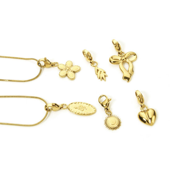 Picture of Eco-friendly PVD Vacuum Plating 304 Stainless Steel Clip On Charms For Vintage Charm Bracelets 14K Real Gold Plated Sun Shell With Lobster Claw Clasp