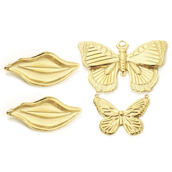 Image de 1 Pièce Connecteurs Pendentifs Breloques en 304 Acier Inoxydable Revêtement sous Vide PVD Respectueux de l'Environnement Insecte Plaqué Or Véritable 18K Papillon