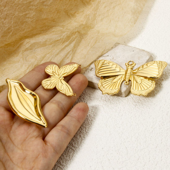 Image de 1 Pièce Connecteurs Pendentifs Breloques en 304 Acier Inoxydable Revêtement sous Vide PVD Respectueux de l'Environnement Insecte Plaqué Or Véritable 18K Papillon