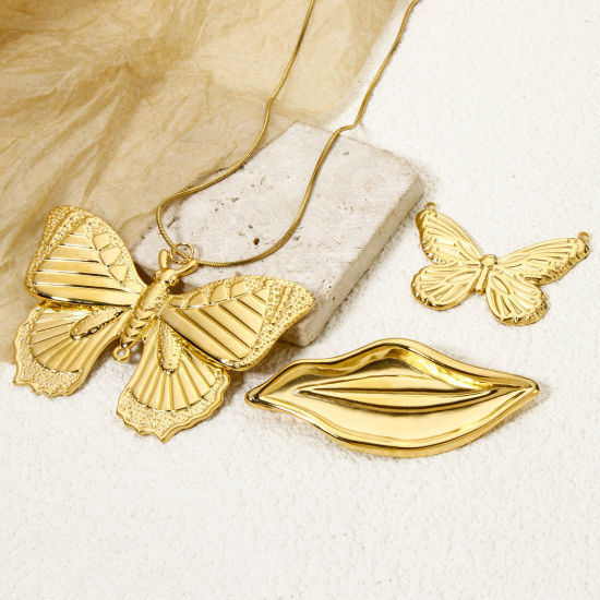 Image de 1 Pièce Connecteurs Pendentifs Breloques en 304 Acier Inoxydable Revêtement sous Vide PVD Respectueux de l'Environnement Insecte Plaqué Or Véritable 18K Papillon