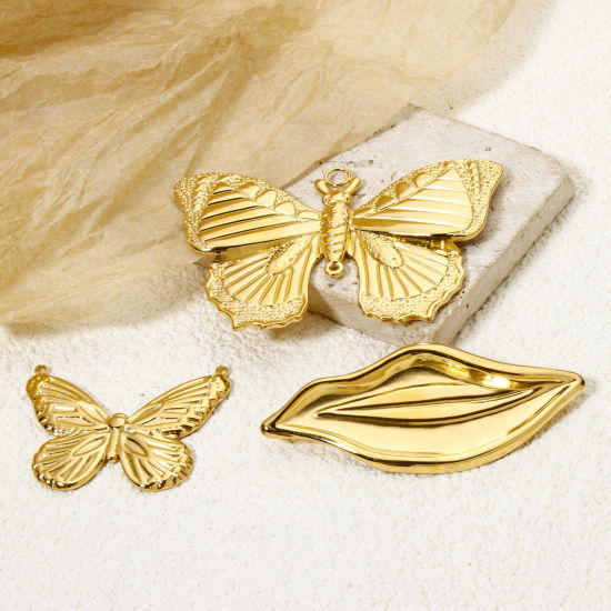 Image de 1 Pièce Connecteurs Pendentifs Breloques en 304 Acier Inoxydable Revêtement sous Vide PVD Respectueux de l'Environnement Insecte Plaqué Or Véritable 18K Papillon