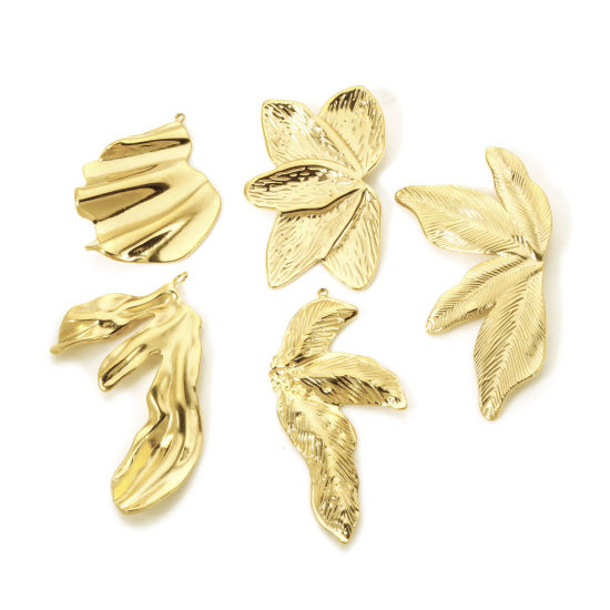 Imagen de 1 Unidad Recubrimiento al Vacío PVD Ecológico 304 Acero Inoxidable Colección Flora Colgantes Hoja 18K Oro Real Chapado