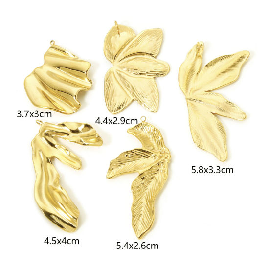 Imagen de 1 Unidad Recubrimiento al Vacío PVD Ecológico 304 Acero Inoxidable Colección Flora Colgantes Hoja 18K Oro Real Chapado