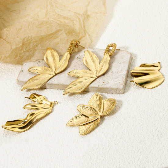 Imagen de 1 Unidad Recubrimiento al Vacío PVD Ecológico 304 Acero Inoxidable Colección Flora Colgantes Hoja 18K Oro Real Chapado