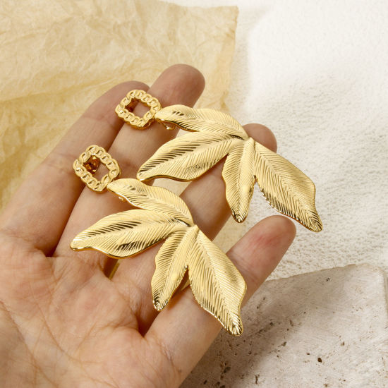 Imagen de 1 Unidad Recubrimiento al Vacío PVD Ecológico 304 Acero Inoxidable Colección Flora Colgantes Hoja 18K Oro Real Chapado