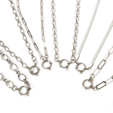Picture of Wholesale With Spring Ring Clasp Link Chain Charm Holder Necklace, Silver Tone 304 Stainless Steel