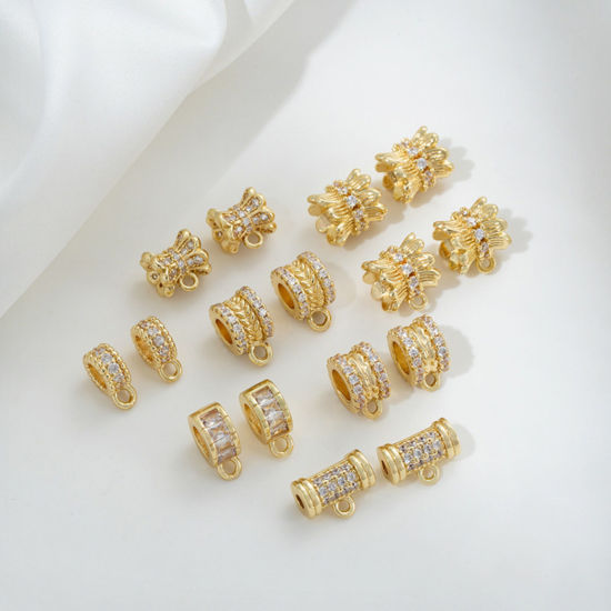 Imagen de 2 Unidades Respetuoso del Medio Ambiente Latón Cuentas de Fianza con Lazo para Accesorios de Fabricación de Joyas de Bricolaje Ronda 14K Oro Real Chapado Claro Circón Artificial