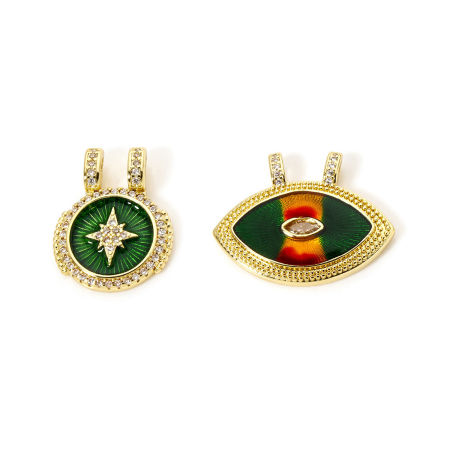 Eco-friendly Brass Charms 18K Real Gold Plated Enamel Clear Cubic Zirconia