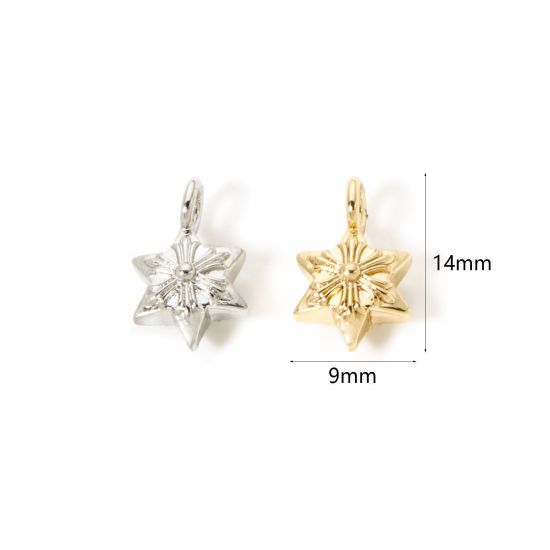 Picture of Eco-friendly Brass Religious Charms Real Gold Plated Star Of David Hexagram Black Rhinestone 14mm x 9mm