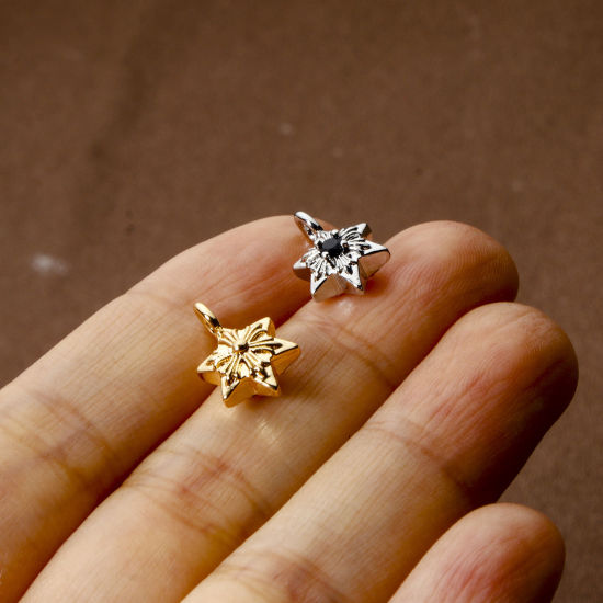 Picture of Eco-friendly Brass Religious Charms Real Gold Plated Star Of David Hexagram Black Rhinestone 14mm x 9mm