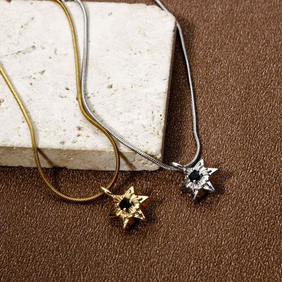 Picture of Eco-friendly Brass Religious Charms Real Gold Plated Star Of David Hexagram Black Rhinestone 14mm x 9mm