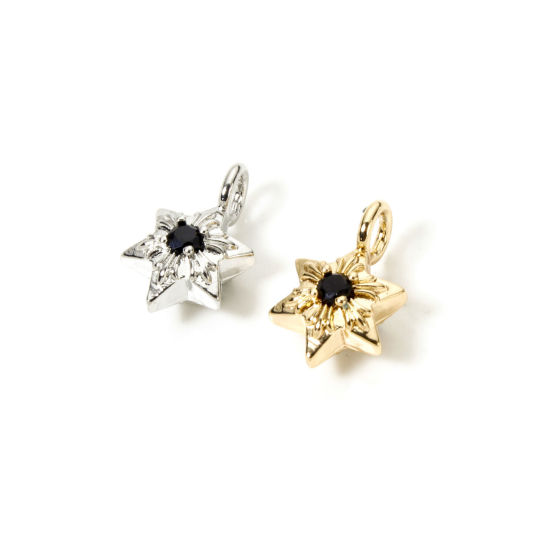 Picture of Eco-friendly Brass Religious Charms Real Gold Plated Star Of David Hexagram Black Rhinestone 14mm x 9mm