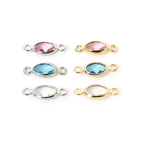 Eco-friendly Brass Connectors Charms Pendants Oval Real Gold Plated Multicolor Rhinestone 10mm x 4mm
