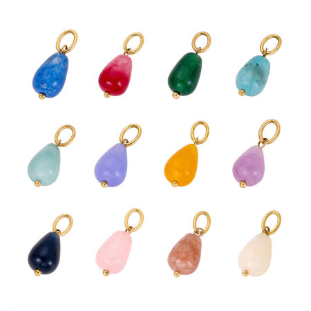 Bild von Umweltfreundliche PVD-Vakuumbeschichtung 304 Edelstahl & Halbedelstein Charms Tropfen 14K Vergoldet 22cm x 8cm